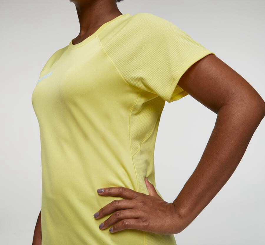 Top Hoka One One Mujer - Performance Short Sleeve - Amarillo - MXO104259